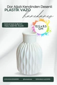 Kendinden Desenli Dar Ağızlı Plastik Vazo - Çok Amaçlı Kalemlik Fırçalık Vazo 12,5 x 8,5 Cm - 1