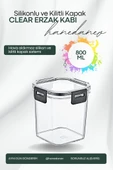Clear Kare Erzak Kabı - Silikonlu ve Kilitli Kapaklı Saklama Kabı 850 ML 12 x 12,5 Cm - 1
