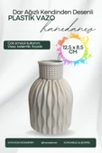 Kendinden Desenli Dar Ağızlı Plastik Vazo - Çok Amaçlı Kalemlik Fırçalık Vazo 12,5 x 8,5 Cm - 4