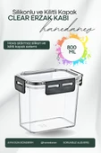 Clear Dikdörtgen Erzak Kabı - Silikonlu ve Kilitli Kapaklı Saklama Kabı 800 ML 14 x 11,5 Cm - 1