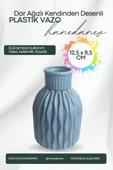 Kendinden Desenli Dar Ağızlı Plastik Vazo - Çok Amaçlı Kalemlik Fırçalık Vazo 12,5 x 8,5 Cm - 3