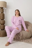Lindros Kadın Pamuk'lu Düğme Yaka Raporlu İnterlok KIŞLIK Battal Pijama Takımı 05164 - 1 Adet   4XL Gül Kurusu thumbnail 5