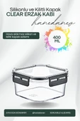 Clear Kare Erzak Kabı - Silikonlu ve Kilitli Kapaklı Saklama Kabı 400 ML 12 x 6,5 Cm - 1