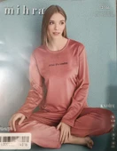 Mihra Kadın Kışlık Bisiklet Yaka Kadife Pijama Takımı 13166P - 1 Adet  2XL Pudra thumbnail 4