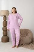 Lindros Kadın Pamuk'lu Düğme Yaka Raporlu İnterlok KIŞLIK Battal Pijama Takımı 05164 - 1 Adet   4XL Gül Kurusu thumbnail 2