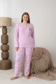 Lindros Kadın Pamuk'lu Düğme Yaka Raporlu İnterlok KIŞLIK Battal Pijama Takımı 05164 - 1 Adet   4XL Gül Kurusu thumbnail 1