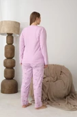 Lindros Kadın Pamuk'lu Düğme Yaka Raporlu İnterlok KIŞLIK Battal Pijama Takımı 05164 - 1 Adet   4XL Gül Kurusu thumbnail 3