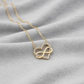 925 Ayar Gümüş Taşlı Sonsuzluk ve Kalp Kolye thumbnail 2