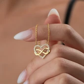 925 Ayar Gümüş Taşlı Sonsuzluk ve Kalp Kolye thumbnail 3