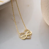 925 Ayar Gümüş Taşlı Sonsuzluk ve Kalp Kolye thumbnail 6