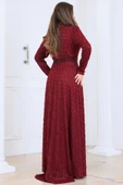 Lina Tesettür Abiye Elbise Bordo thumbnail 4