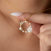 925 Ayar Gümüş Sedef Taşlı İncili Kolye thumbnail 1