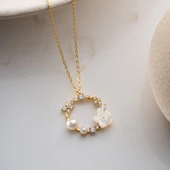 925 Ayar Gümüş Sedef Taşlı İncili Kolye thumbnail 3