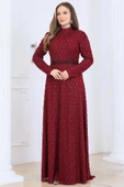 Lina Tesettür Abiye Elbise Bordo thumbnail 1