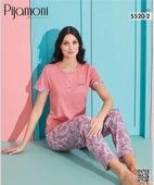 Pijamoni Kadın Viskoz Likralı Düğme Yaka Kaşkorse Patlı Kısa Kol Pijama Takımı 5520-2 / 1 Adet  XL Pembe thumbnail 2