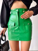 Önden iki cepli deri etek yeşil h240040 - 2