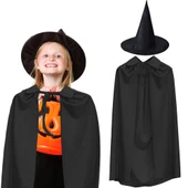 90 cm Siyah Yakalı Pelerin ve Siyah Cadı Şapkası Kostüm Seti - 1