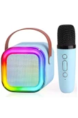 Karaoke Kablosuz Hoparlör Mikrofonlu Rgb Işıklı Bluetooth Speaker Tf Kart/usb Mavi thumbnail 1