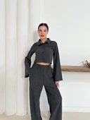 Gömlek yaka kaplama düğmeli takım antrasit - 5