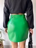 Önden iki cepli deri etek yeşil h240040 - 7
