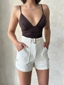 Kemer detaylı gabardin şort krem s25289 - 4