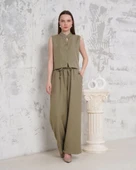 Broşlu yelek pantolon takım haki s255821 - 2