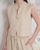 Broşlu yelek pantolon takım bej s255821 thumbnail 11