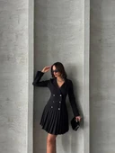 Altı piliseli uzun kollu ceket elbise siyah s255016 - 5