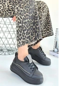Leope Siyah Cilt Bağcıklı Spor Ayakkabı - 3