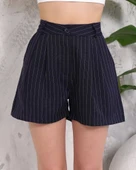 Çizgili düğmeli şort siyah s2551251 - 1