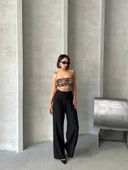 Pileli keten pantolon - 5