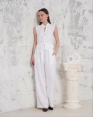 Broşlu yelek pantolon takım beyaz s255821 - 2