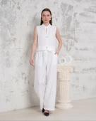 Broşlu yelek pantolon takım beyaz s255821 - 1