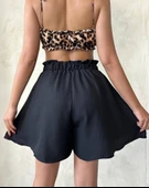 Volanlı keten şort siyah s255058 - 10