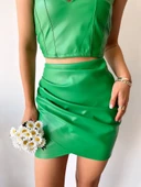 Drapeli deri etek yeşil - 2