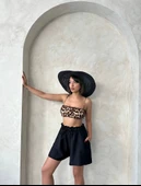 Volanlı keten şort siyah s255058 - 12