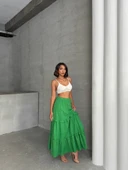 Fırfırlı brodeli astarlı uzun etek yeşil s255047 - 3