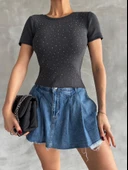 Önü taşlı antrasit bluz s3512 - 1