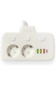 Akım Korumalı 2’li Ayrı Anahtarlı Priz, 2x Priz, 3x Usb, 1x Type-c, 2 Mt Kablo, Hızlı Şarj thumbnail 4