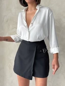 Kadın tokalı şort etek siyah s25449 - 6