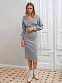 Kruvaze şardonlu etekli takım gri - 5