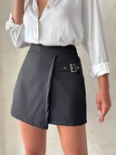 Kadın tokalı şort etek siyah s25449 - 1