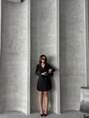 Altı piliseli uzun kollu ceket elbise siyah s255016 - 3