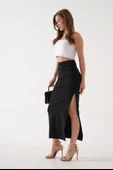Uzun yırtmaçlı ince kumaş etek siyah - 3