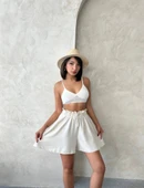 Volanlı keten şort bej s255058 - 7