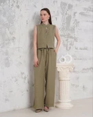 Broşlu yelek pantolon takım haki s255821 - 4