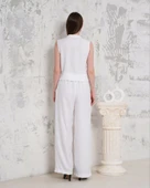Broşlu yelek pantolon takım beyaz s255821 - 4