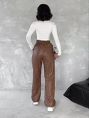 Kendinden ince kemerli deri pantolon kahve - 4