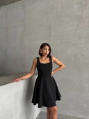 Kadın kare yaka kısa elbise - 5