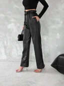 Kendinden ince kemerli deri pantolon siyah - 3